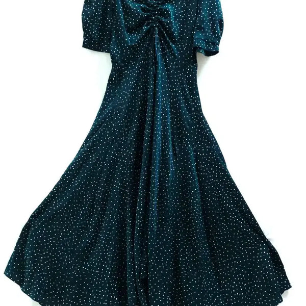 [BUNJANG] LUUL Deep Green Polka Dot Shirring Mini-Spandex Short-Sleeve Dress / LUUL 예쁜딥그린 도트 셔링 약스판 반팔원피스 새상품