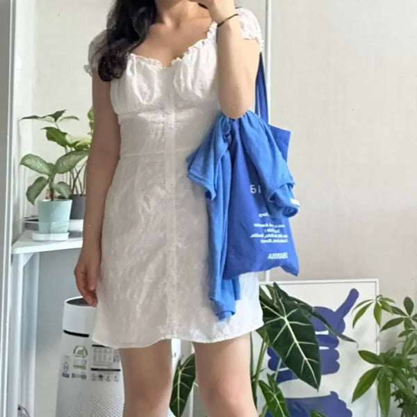 [BUNJANG] White Short Sleeve Mini Summer Dress / 화이트 반팔 미니 서머 드레스