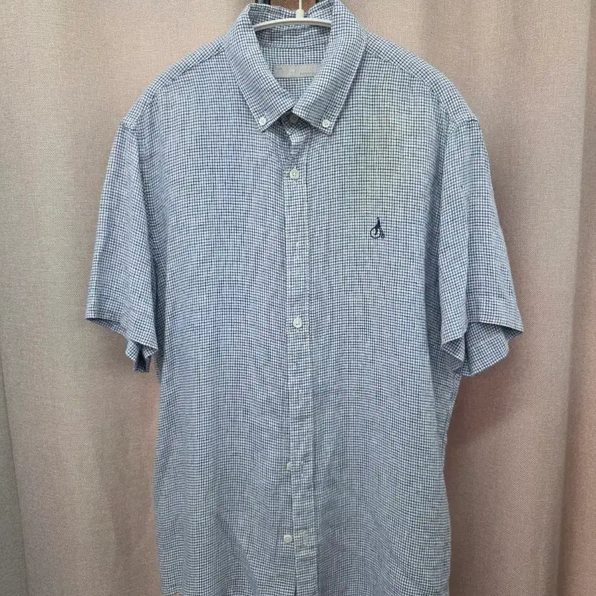 [BUNJANG] Beanpole Linen Blend Short-Sleeve Shirt / 빈폴 체크 마 반팔 셔츠