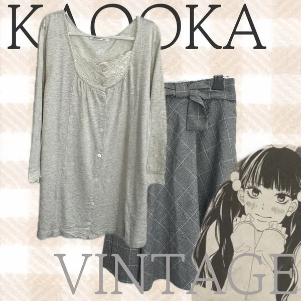 [BUNJANG] Japanese Vintage "From Me to You" Sawako Lace Summer Date Midi Skirt Coordi Set / 일본빈티지 러블리 너닿 사와코 레이스 여름 데이트 미디스커트 코디세트