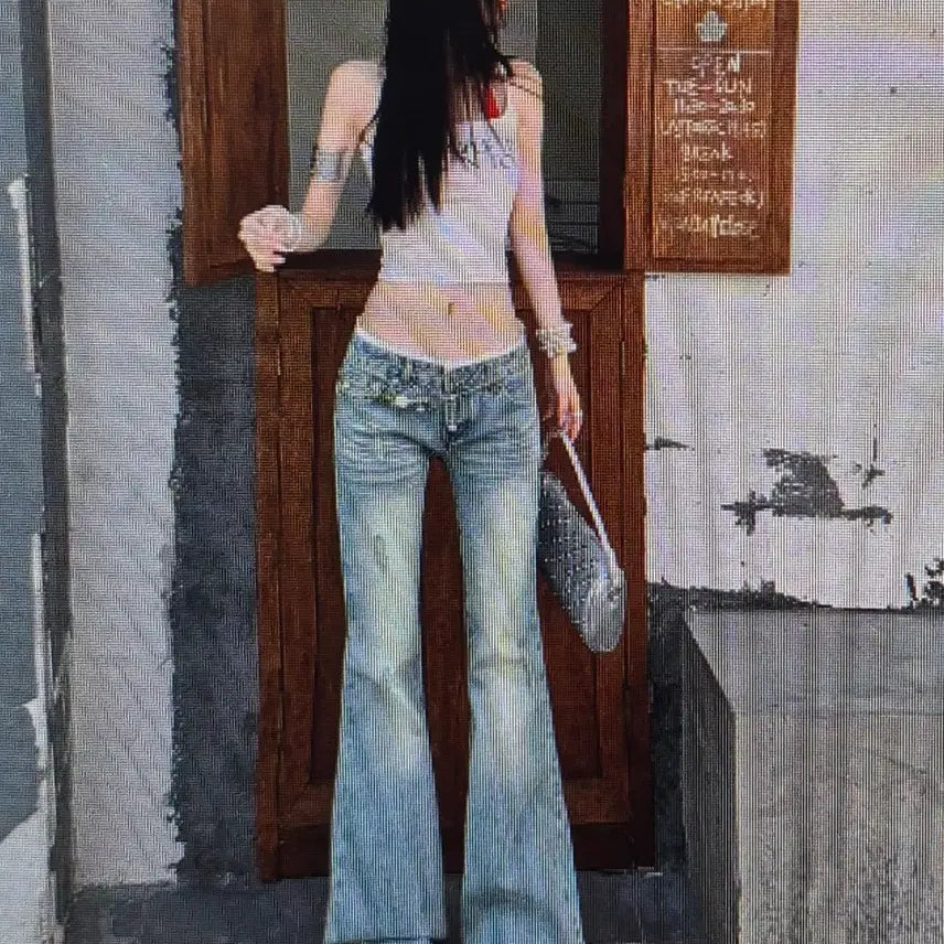[BUNJANG] Lace Waist Flare Denim Pants / (해외배송)허리라인 레이스 데님 바지