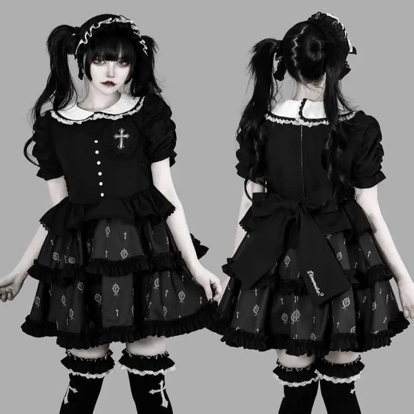 [BUNJANG] Dimmoire Gothic Doll One-Piece Dress (Black) / 딤모아르 고딕돌 원피스 블랙 지뢰계 고스로리 셋업 양지뢰 중성계