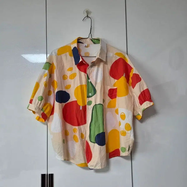 [BUNJANG] Color Block Oversized Cropped Short Sleeve Shirt / 오버핏 크롭 블록 반팔 셔츠