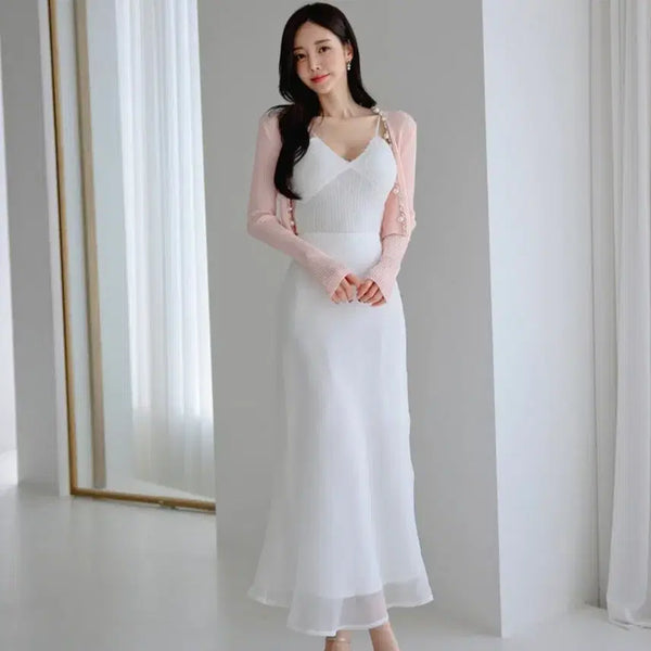 [BUNJANG] Imported Clothing Pearl Embellished Crop Bolero Cardigan / 수입의류 연핑크 진주 펄 장식 크롭 볼레로 가디건