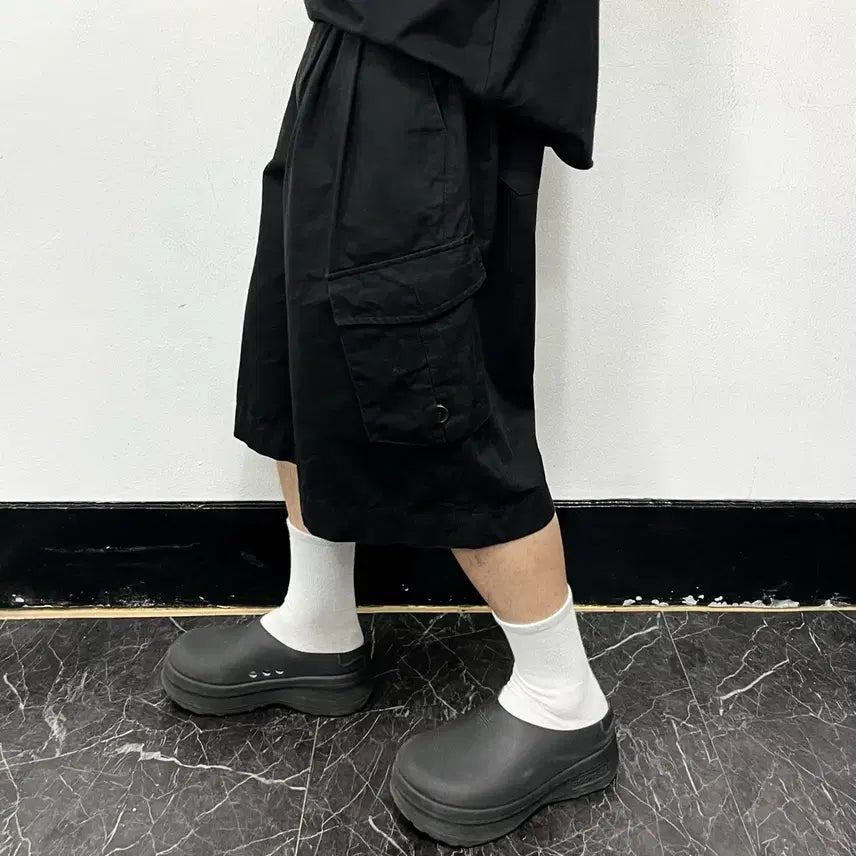 [BUNJANG] Riddle Bermuda Cargo Wide Pants Black / 리들 버뮤다 카고 와이드 팬츠 블랙