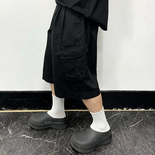 [BUNJANG] Riddle Bermuda Cargo Wide Pants Black / 리들 버뮤다 카고 와이드 팬츠 블랙