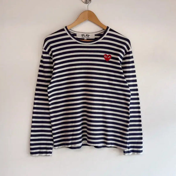 [BUNJANG] Comme des Garçons Loose Fit Blue Stripe Long Sleeve T-Shirt / 꼼데가르송 루즈핏 블루 스트라이프 단가라 롱슬리브 티셔츠