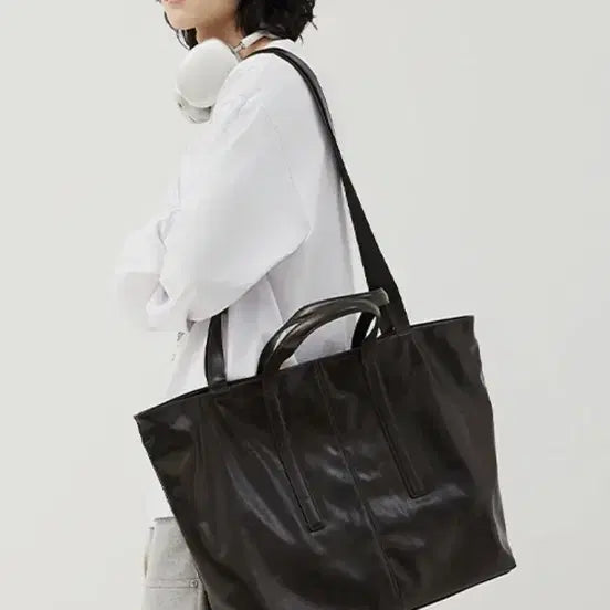 [BUNJANG] THE WORD ROAD Crack Leather Big Tote Bag Deep Brown / 밈더워드로드 크랙 레더 빅 토트백 딥브라운