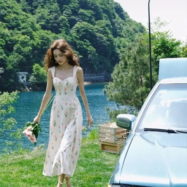 [BUNJANG] SinceThen Tulip Pattern Long Dress Unused / 신스덴 튤립 패턴 롱 원피스 미사용