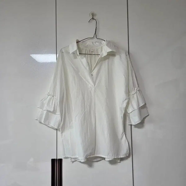 [BUNJANG] Frill Sleeve Shirt White / 프릴 소매 셔츠 화이트 바스락