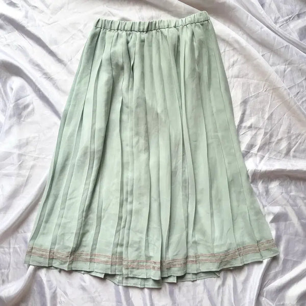 [BUNJANG] Vintage Mori Girl Mint Pleated Y2K Midi Skirt / 빈티지 모리걸 하구미 민트 플리츠 y2k 스커트
