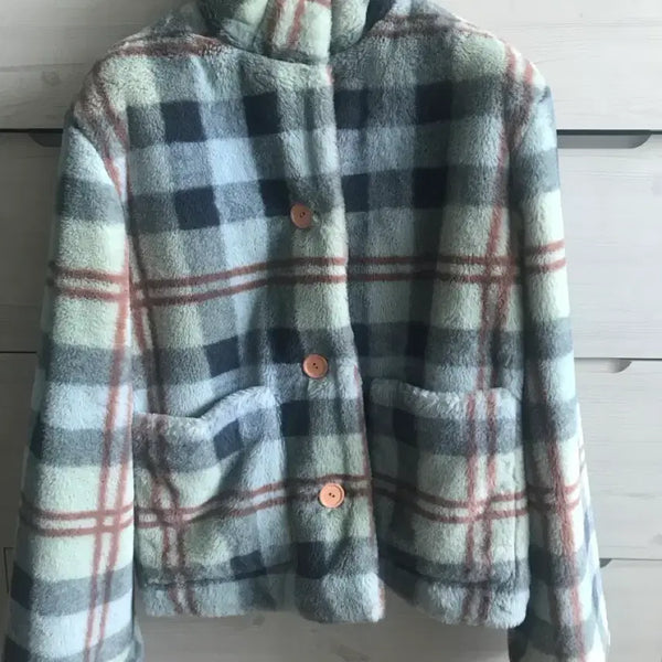 [BUNJANG] Margarine Fingers Checkered Faux Fur Jacket / 마가린핑거스 체크 퍼자켓