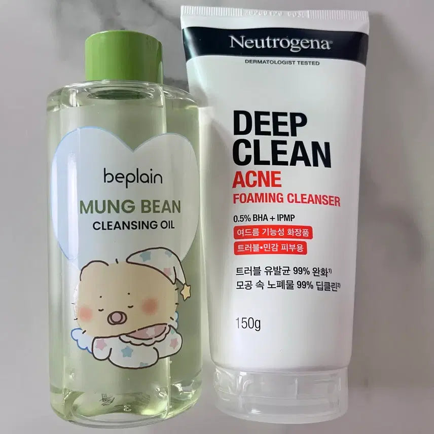 [BUNJANG] B.Clean Green Piglet Cleansing Oil Refill & Neutrogena Deep Clean Acne Foaming Cleanser / 비플레인 녹두 클렌징 오일 리필용, 뉴트로지나 클렌징 폼