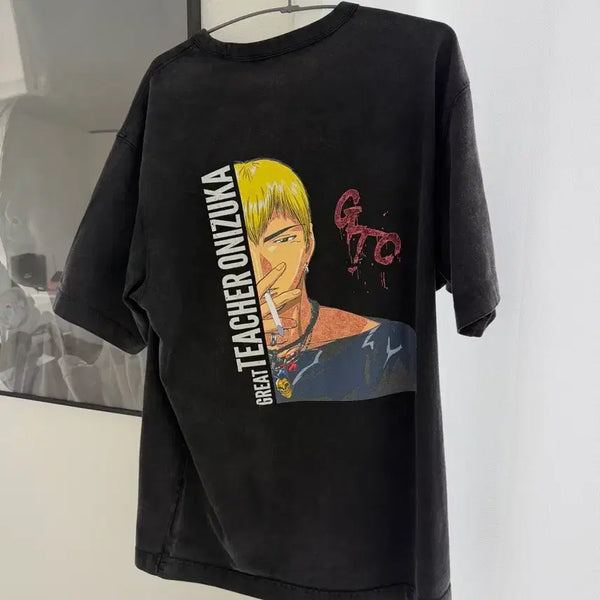 [BUNJANG] Series X Gto Back Print Dyed Short Sleeve T-shirt Black M / [Series X Gto] 백프린트 다잉 반팔 티셔츠 블랙 M Size