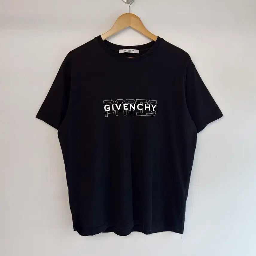 [BUNJANG] Givenchy Paris Logo Oversized Black Half Sleeve T-Shirt / 지방시 루즈핏 파리 로고 블랙 하프티셔츠 반팔