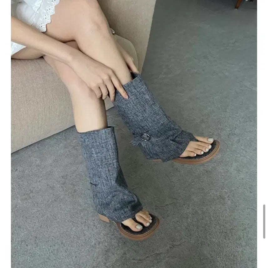 [BUNJANG] Linen Wedge Sandals Women's Size 245 / 새상품) 린넨쪼리 부츠 245