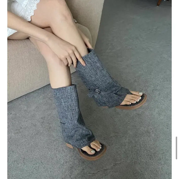 [BUNJANG] Linen Wedge Sandals Women's Size 245 / 새상품) 린넨쪼리 부츠 245