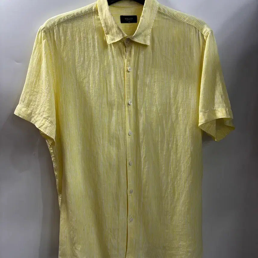 [BUNJANG] Galaxy Lifestyle Yellow Stripe Linen Short-Sleeve Shirt / (100) 갤럭시 라이프스타일 옐로우 스트라이프 린넨 반팔 셔츠 1.5