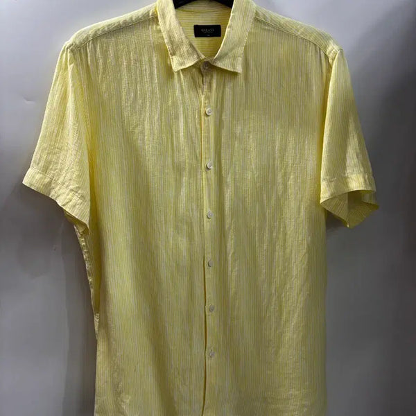 [BUNJANG] Galaxy Lifestyle Yellow Stripe Linen Short-Sleeve Shirt / (100) 갤럭시 라이프스타일 옐로우 스트라이프 린넨 반팔 셔츠 1.5