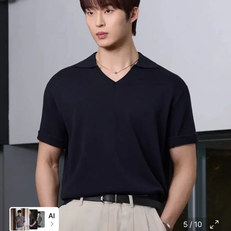 [BUNJANG] Hyozi Washable Linen Open Collar Crop Knit L / (1회착용) 효지 워셔블 린넨 오픈카라 크롭 니트 L