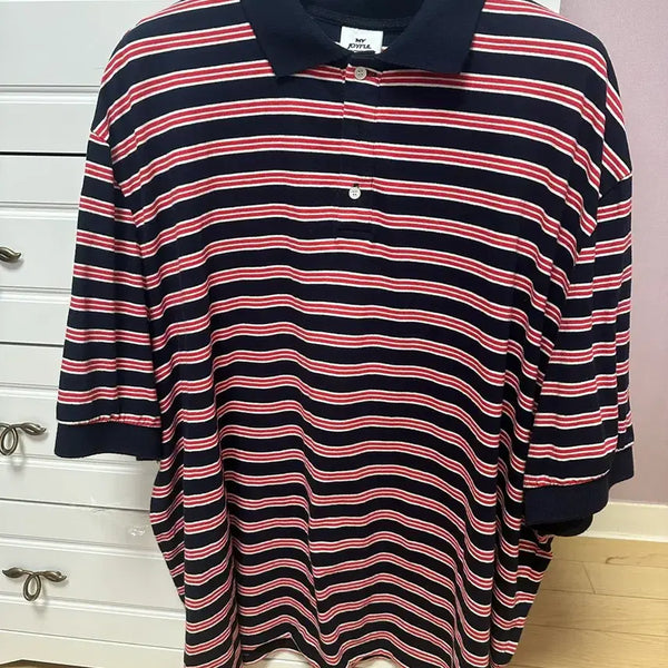 [BUNJANG] MJDC Oversized Stripe Polo Dark Navy L / 엠제이디 오버사이즈 스트라이프 폴로 다크 네이비L