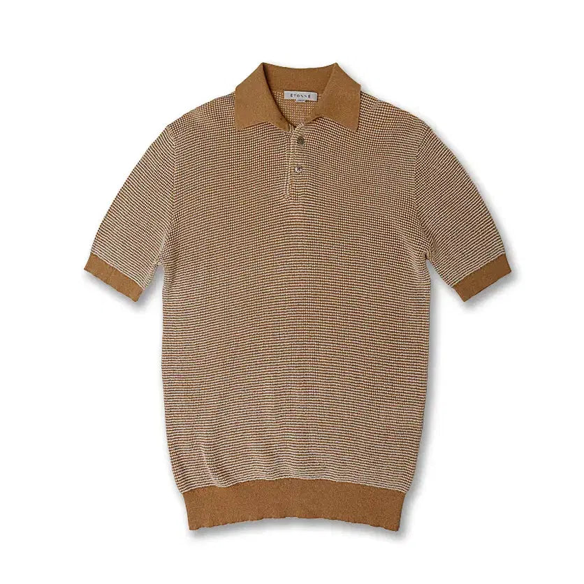 [BUNJANG] Etonne Beige Pattern Knit Polo Half Shirt / 에토네 [Etonne] 베이지 패턴 니트 폴로 하프 셔츠