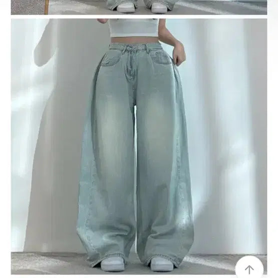 [BUNJANG] A-bly Side Pintuck Balloon Fit Wide Denim Pants (Light Blue, XL) / 에이블리 사이드핀턱 벌룬핏 데님 연청