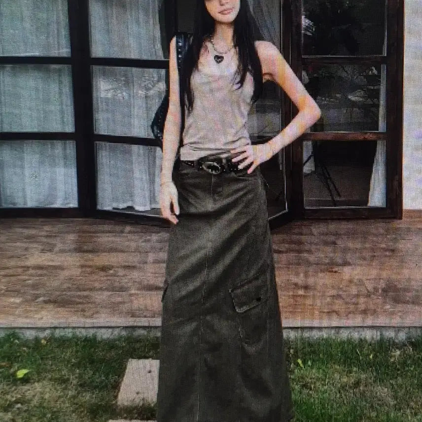 [BUNJANG] Khaki Cargo Maxi Skirt / (해외배송)카키 카고 맥시 스커트