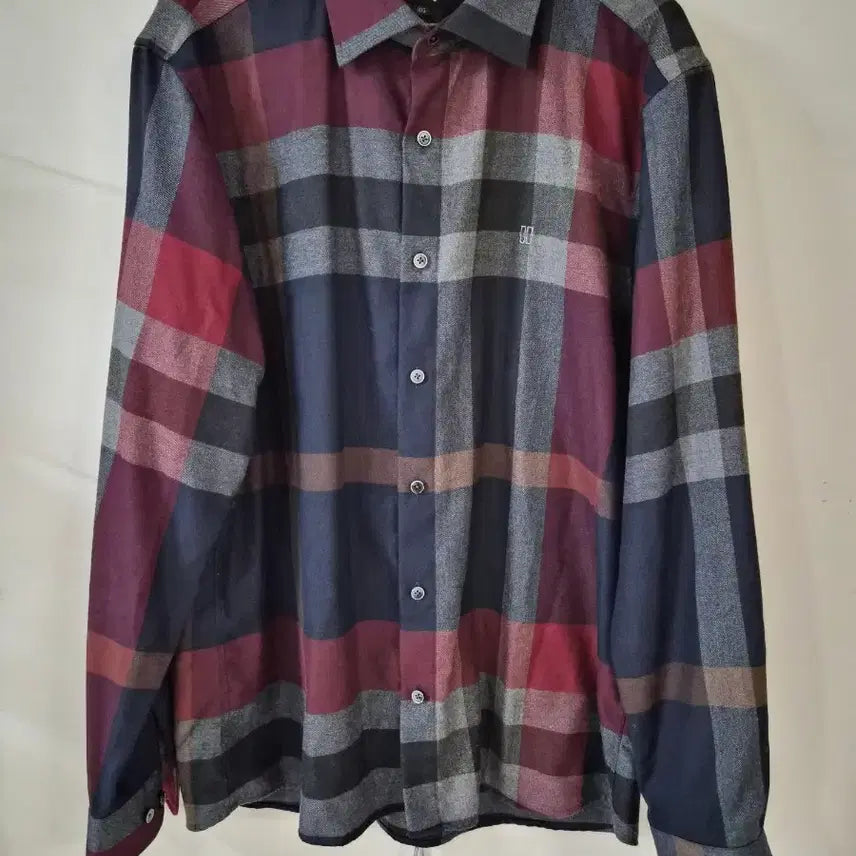 [BUNJANG] Daks Check Pattern Long Sleeve Shirt Navy Burgundy Grey Size 105 / 닥스 체크 남방셔츠 105