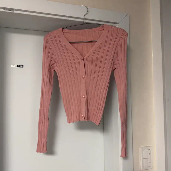 [BUNJANG] Ribbed Button Cardigan Pink / 여름 골지 단추 가디건 핑크 의류처분 옷장정리