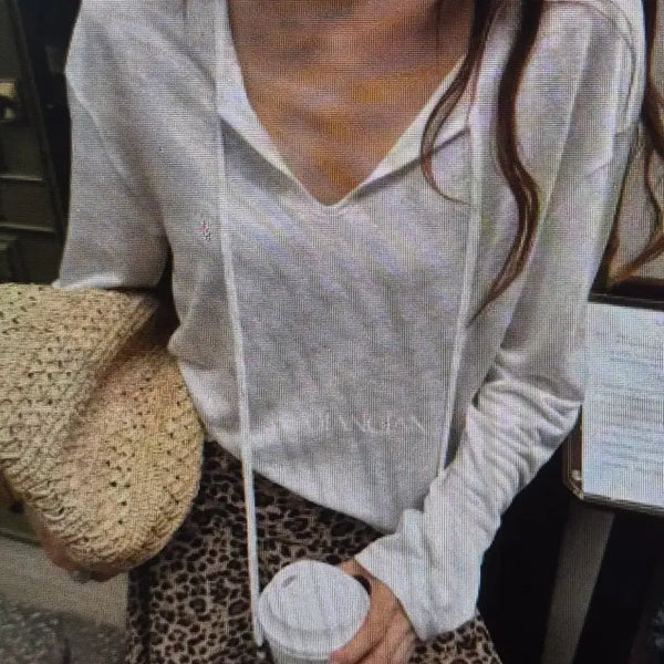 [BUNJANG] White V-Neck Long Sleeve T-Shirt / (해외배송)화이트 브이넥 롱슬리브