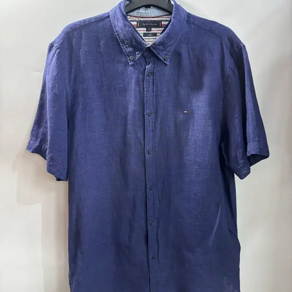 [BUNJANG] Tommy Hilfiger Linen Short Sleeve Shirt Navy XL / [XL] 타미힐피거 린넨 반팔 셔츠 남색 2.0