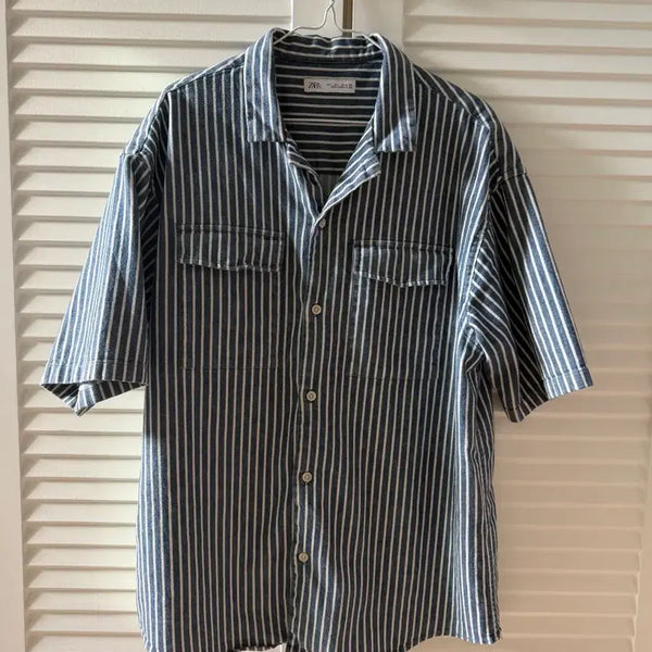 [BUNJANG] ZARA Striped Short-Sleeve Shirt Size L / ZARA 스트라이프 반팔 셔츠 L사이즈