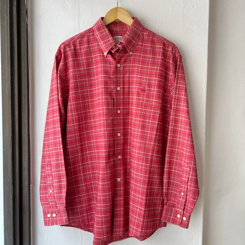 [BUNJANG] Brooks Brothers Pink Check Button-Down Shirt / [M] 브룩스브라더스 핑크 체크셔츠