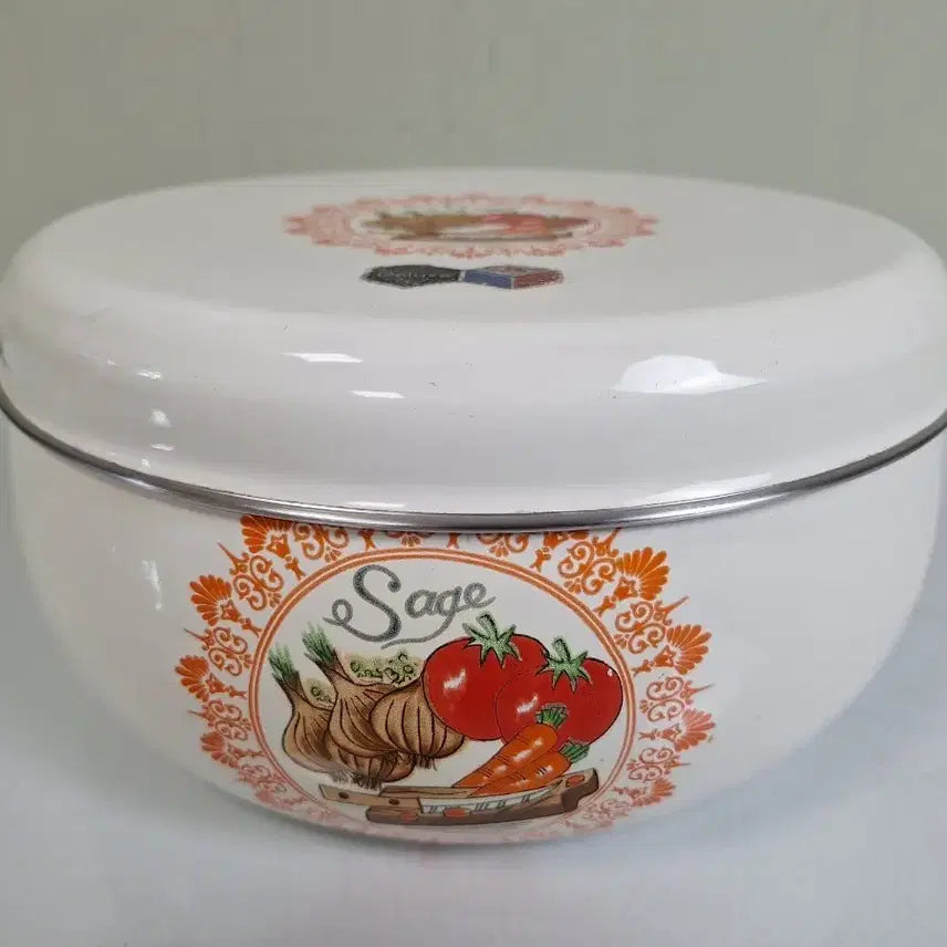 [BUNJANG] Korean Vintage Enameled Steel "Inkko Sage" Pot / 근대사 수집 자료 옛날 민속품 철재 범랑 국내산 잉꼬 세이지