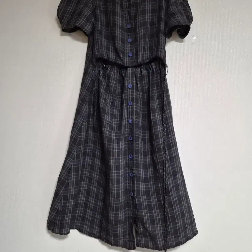 [BUNJANG] The I'm Linen 100% Check Long Dress / the ilma린넨100% 체크 롱원피스66반~마른77넉넉핏