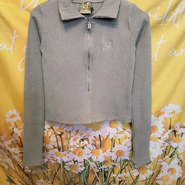 [BUNJANG] Badee Ribbed Zip-Up Cardigan S / S]     Badee  골지 집업 가디건