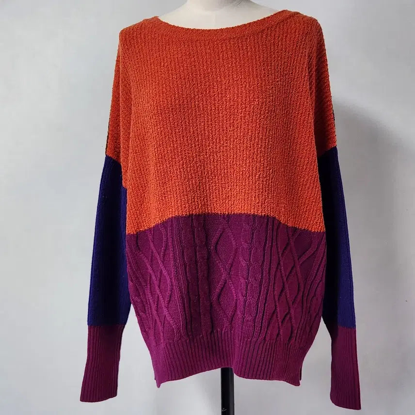 [BUNJANG] Benetton Colorblock Cable Knit Sweater / 베네통 정품 배색 꽈배기 니트 스웨터 66