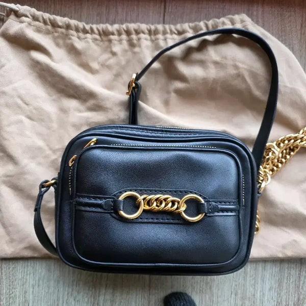 [BUNJANG] Burberry Black Leather Link Camera Crossbody Bag / 버버리 블랙레더 링크카메라 크로스백