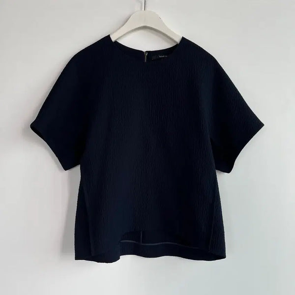 [BUNJANG] Velardi Touch Navy Textured Short-Sleeve Blouse / Velardi touch 네이비 텍스처 반팔 블라우스