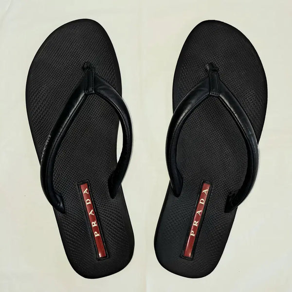 [BUNJANG] Prada Linea Rossa Black Leather Flip-Flops Sandals / PRADA 리네아로사 플립플랍 250-255
