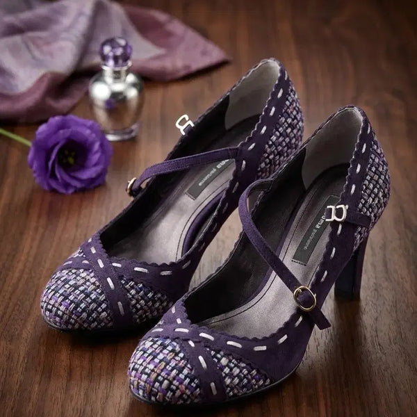 [BUNJANG] Renoma Parisienne Tweed Mary Jane Strap Heels - Purple / [정품] renoma parisienne 메리제인 힐