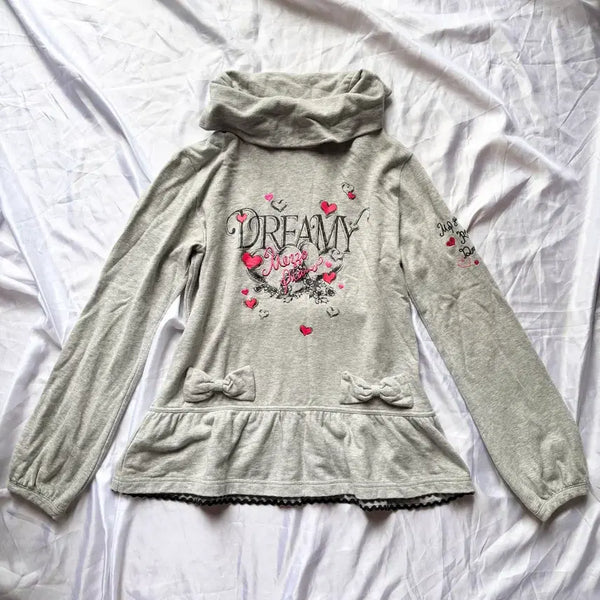 [BUNJANG] Mezzo Piano Latte Gyaru Ribbon Lettering Long Sleeve T-shirt / 빈티지 메조피아노 대장 라떼갸루 리본 레터링 롱슬리브 티셔츠