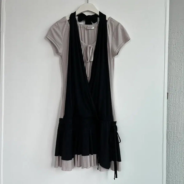 [BUNJANG] Valleygirl Shirring Ribbon Frill Layered Dress / Valleygirl 셔링 리본 프릴 레이어드 원피스 M