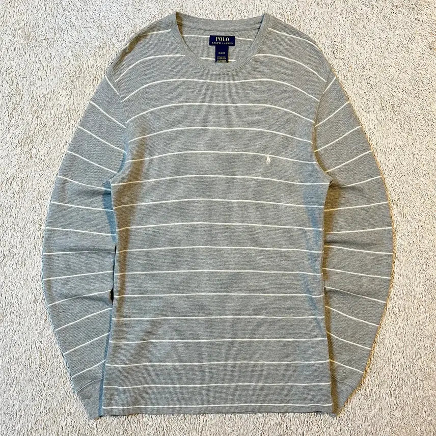 [BUNJANG] Polo Ralph Lauren New Stripe Waffle Knit Long Sleeve Gray M / [M] 폴로 랄프로렌 신형 스트라이프 와플 니트 롱슬리브 긴팔 그레이