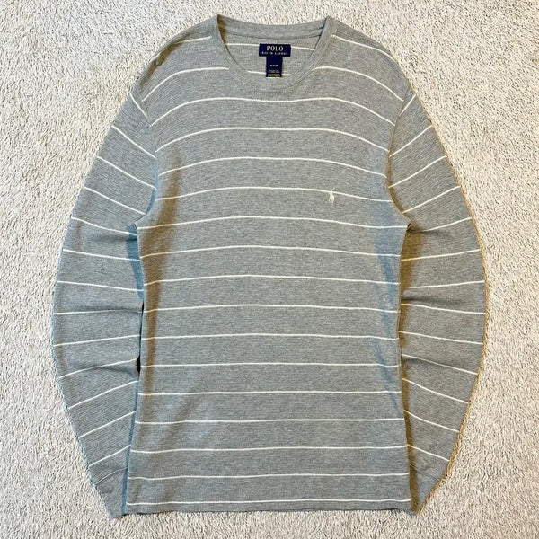 [BUNJANG] Polo Ralph Lauren New Stripe Waffle Knit Long Sleeve Gray M / [M] 폴로 랄프로렌 신형 스트라이프 와플 니트 롱슬리브 긴팔 그레이