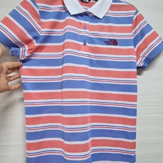 [BUNJANG] The North Face Striped Short-Sleeve Polo Shirt / 노스페이스 스트라이프 반팔 카라티