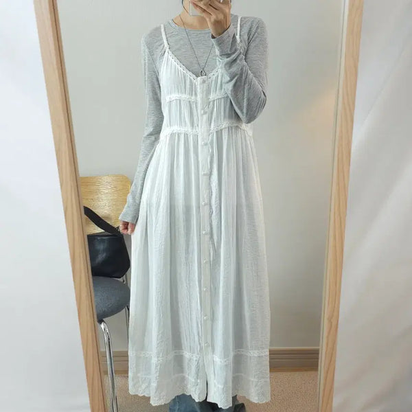 [BUNJANG] From Beginning Women's Lace Trim Sleeveless Maxi Dress / (F)프롬비기닝 여성 나시 뷔스티에 롱 원피스 E3W4329