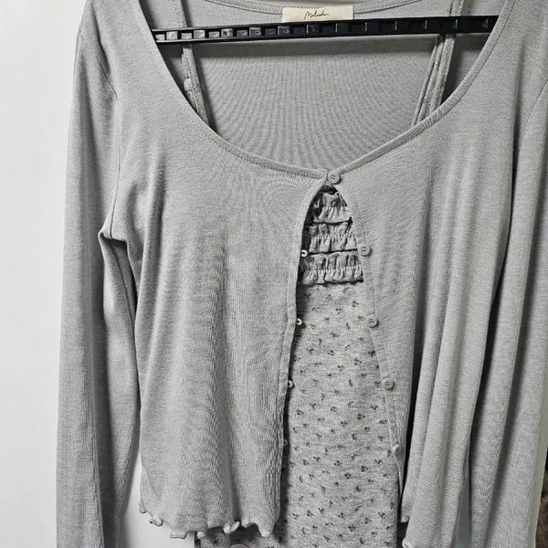 [BUNJANG] Grey Sleeveless Cardigan Set / 회색 나시 가디건 세트