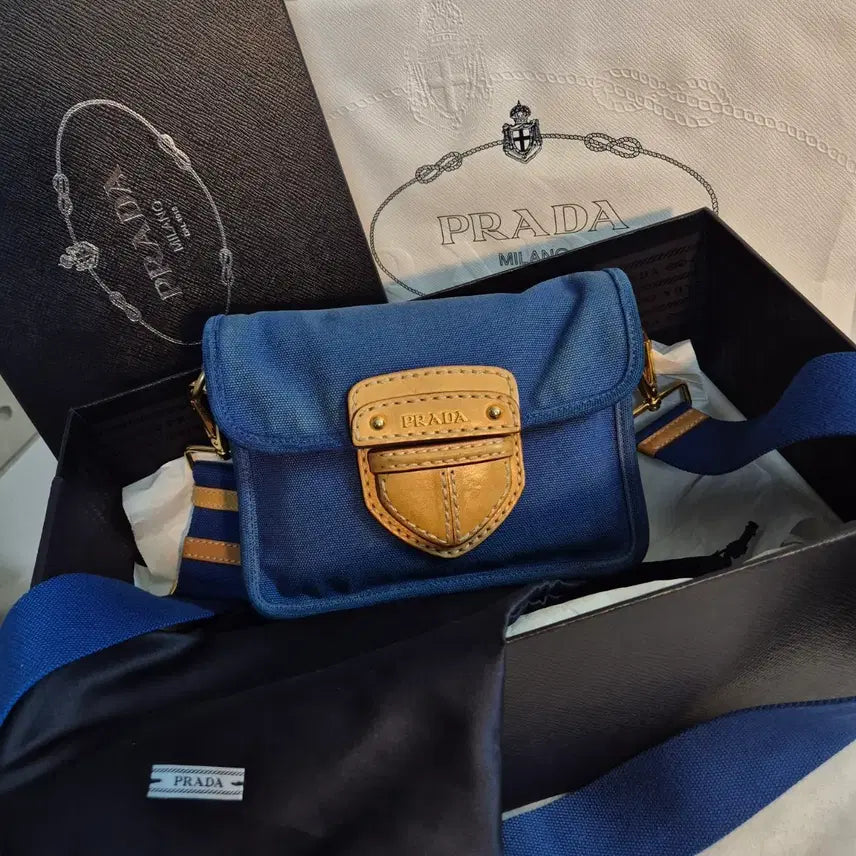 [BUNJANG] Prada Canvas Mini Crossbody Bag Blue / 프라다 캔버스 미니 크로스백